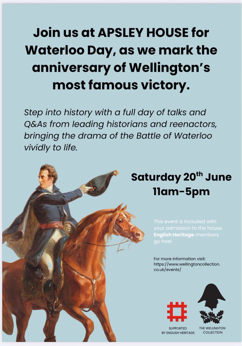 NapWarsPod's tweet photo. Apsley House are hosting a 'Waterloo Day' this coming June!

Make sure to get yourself along if you can to hear expert insight into one of histories most famous and well-documented battles.

More details on graphics👇 https://t.co/dY0pum9lUl