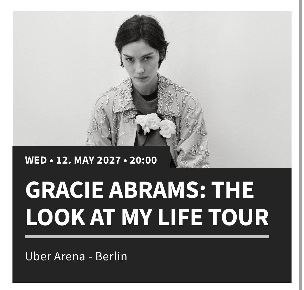 S3nida's tweet photo. Um. This was… easy? Wow. Three tickets. No issues. I’ve been blessed. #TLAMLT #thelookatmylifetour #gracieabrams https://t.co/YaLWokA7MQ