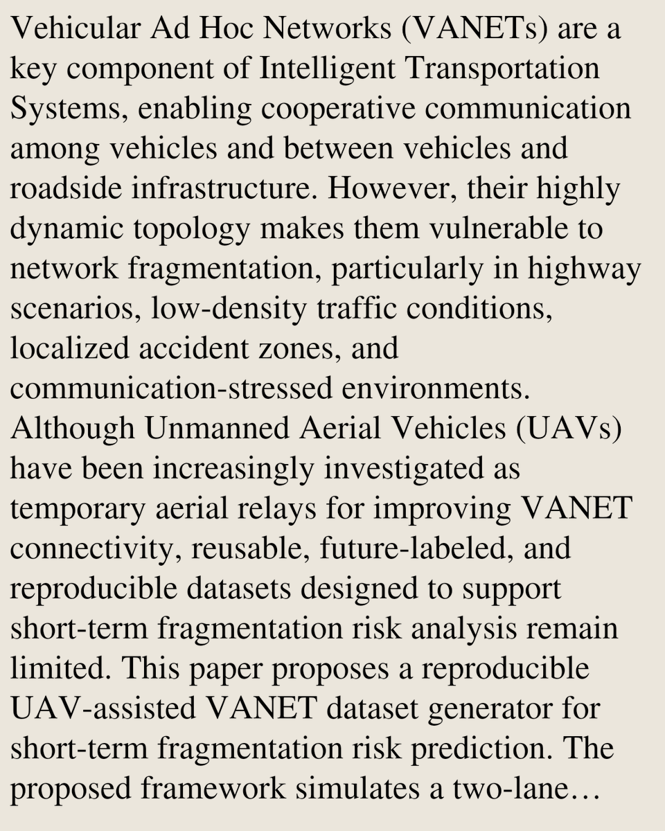 USB's tweet photo. A Reproducible UAV-Assisted VANET Dataset Generator for Fragmentation Risk Analysis in Intelligent Transportation Systems

Bappa Muktar, Justin Moskolaï Ngossaha, Adama Nouboukpo
https://t.co/OGyzn5VWuD [𝚌𝚜.𝙽𝙸] https://t.co/vzBXTUzIpj