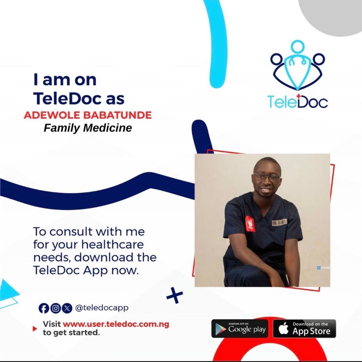 TeledocApp's tweet photo. 👨‍⚕️ Meet Dr. Adewole Babatunde – Family Medicine Specialist on TeleDoc

Connect with Dr. Adewole Babatunde, an experienced Family Medicine Specialist, for personalized consultations, preventive care, chronic disease management, and general health https://t.co/vU52DsbUMD