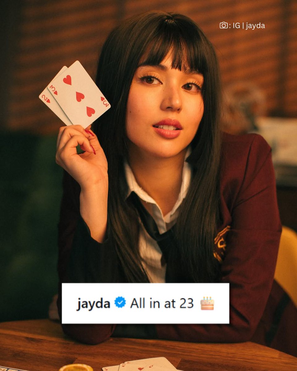TV5manila's tweet photo. Some play it safe, Jayda goes all in!♠️

LOOK | Project Loki star Jayda Avanzado just dropped her fiercest card yet sa kaniyang birthday post sa Instagram. Wishing our very own Lorelei a year full of lucky breaks, dream opportunities, at winning moments! Happy Birthday, Jayda! 🎂 https://t.co/HjG2SiFVO9