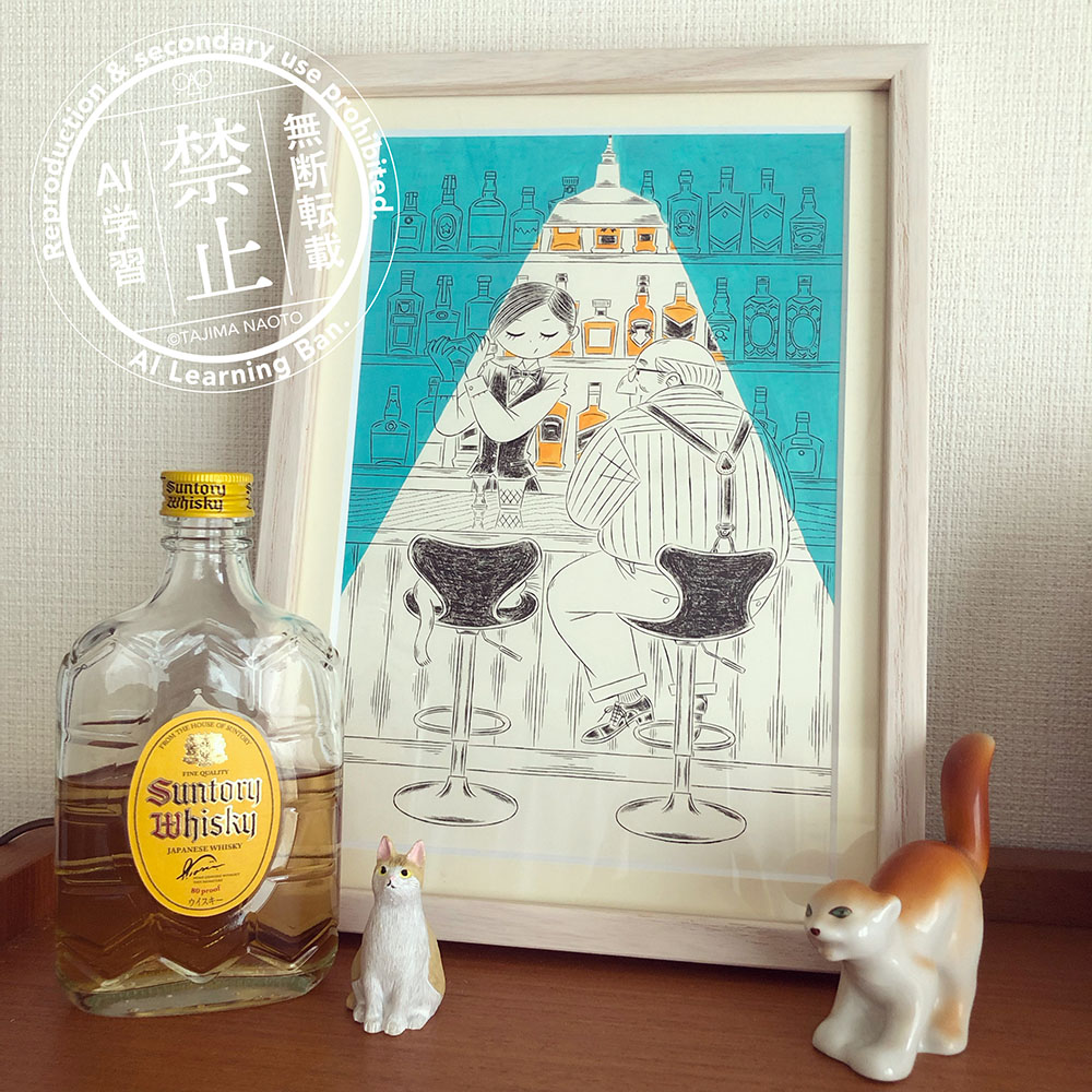 ajima's tweet photo. バーテンダーとおじさんの絵を描きました。🥃🥸 https://t.co/e7DiEtlEfO