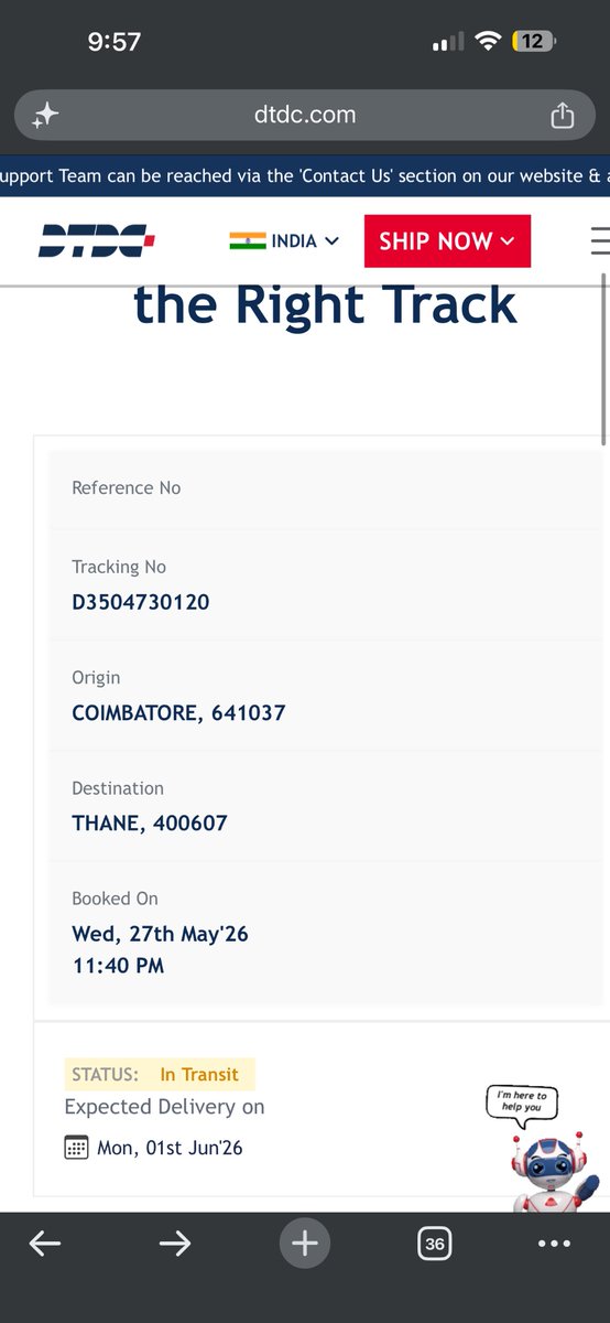 happychavan's tweet photo. @DTDCIndia Unable to track shipment
Kindly check the status a deliver it today only
It’s been more than 10 days since shipment is released from company
Expected delivery date was 1st june 2026 https://t.co/ccmiDiWCjb