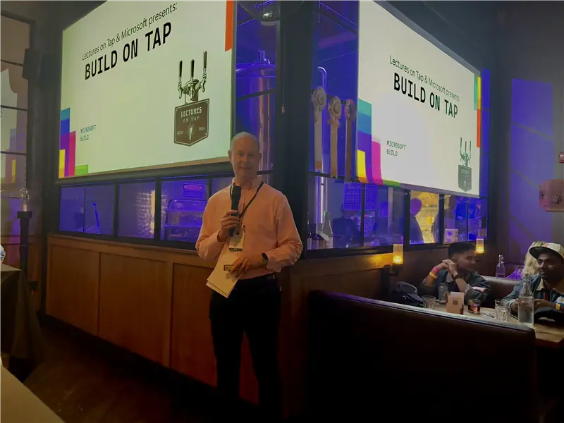 fxshaw's tweet photo. Fun event tonight in SF day before Microsoft Build - a partnership with the great team at Lectures on Tap; thoughtful presentation by @kevin_scott and fun to see so many people! https://t.co/9oa8rp4iM1