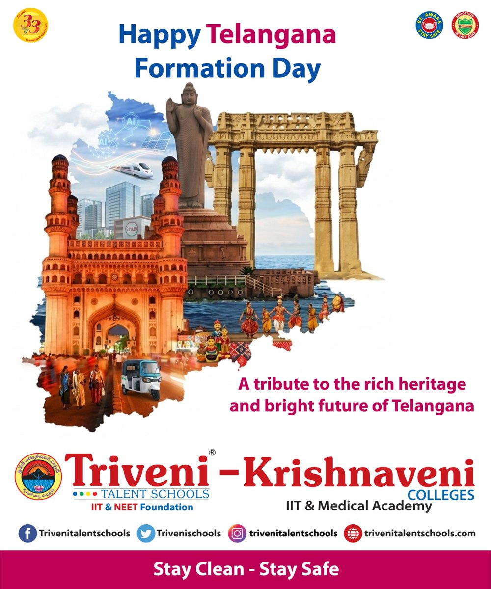 TriveniSchools's tweet photo. Happy Telangana Formation Day

#Telanagana #telanaganaformationday
#Triveni #TriveniSchools #TriveniTalentSchools https://t.co/ejFR1kXr9C