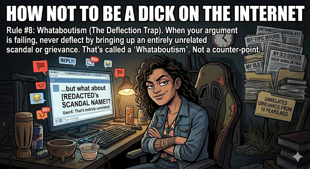 AndyMM_0's tweet photo. The Right Way: Address the point directly. Bringing up a different issue doesn't excuse or invalidate the topic at hand. If you can't defend your position without pivoting to "what about them," then you haven't actually made a counter-point. https://t.co/xLgrXFeYBZ