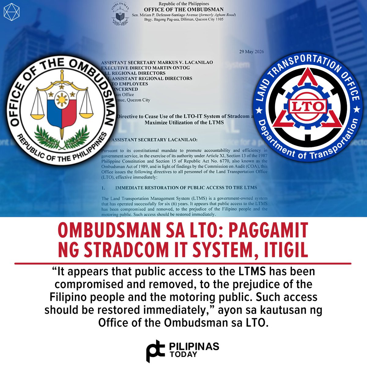 Naglabas ng direktiba ang Office of the Ombudsman sa Land ...