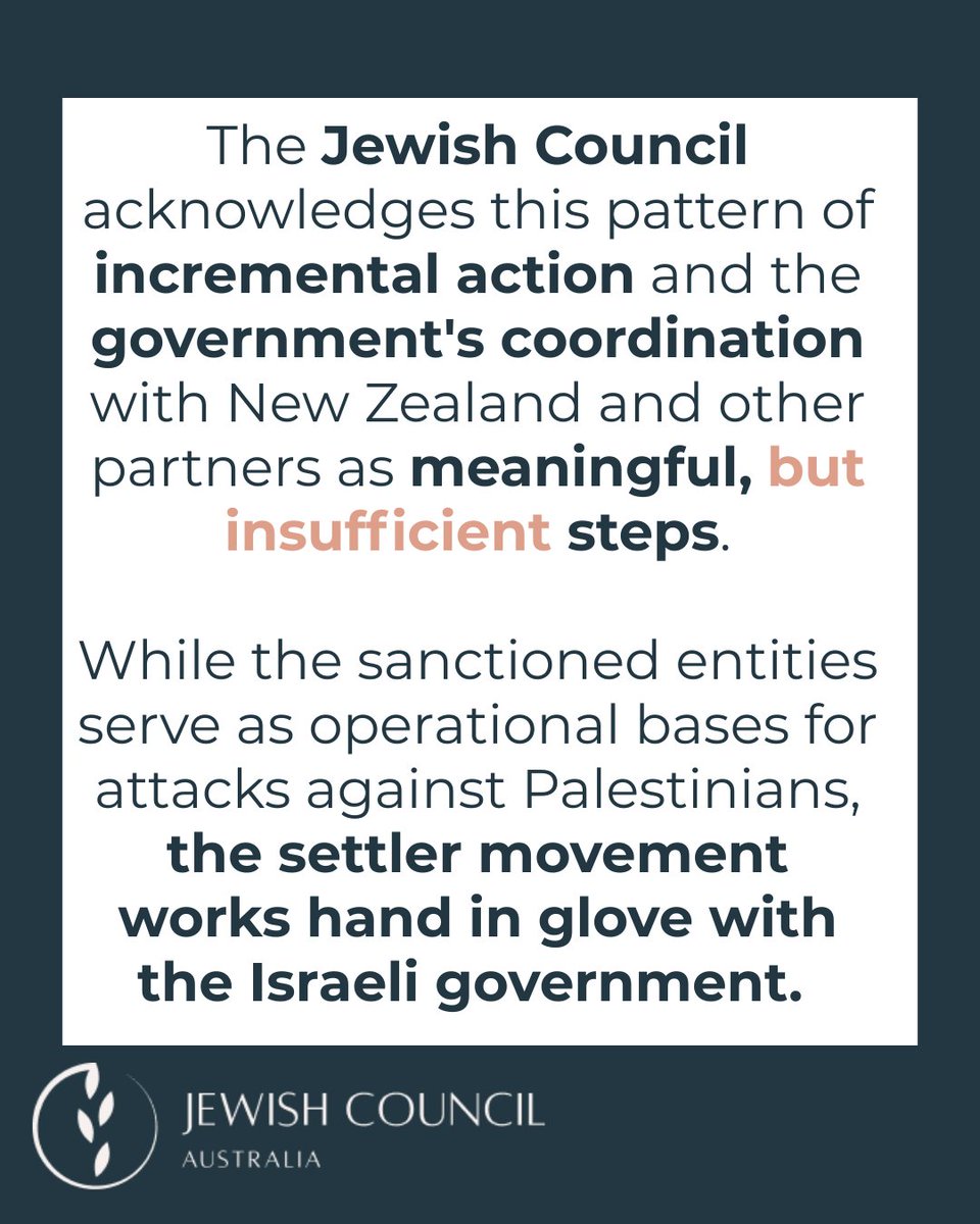 jewishcouncilAU's tweet photo. The Jewish Council demands country-level sanctions as West Bank settler outposts targeted.

Today's sanctions by the Australian government are a welcome step but they do not go nearly far enough. See the full media release at: https://t.co/7HClf66rwB https://t.co/XeoDuczSHK