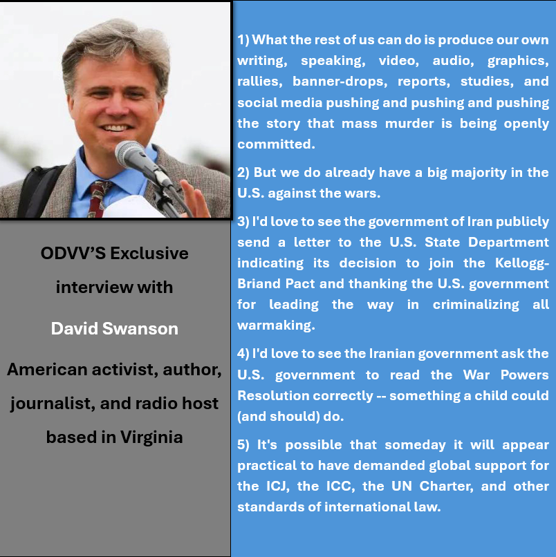 ngoodvv's tweet photo. ODVV's Exclusive interview with @davidcnswanson  American activist, author, journalist, and radio host based in Virginia
https://t.co/je2HhS9xcW https://t.co/mvYeRsps56