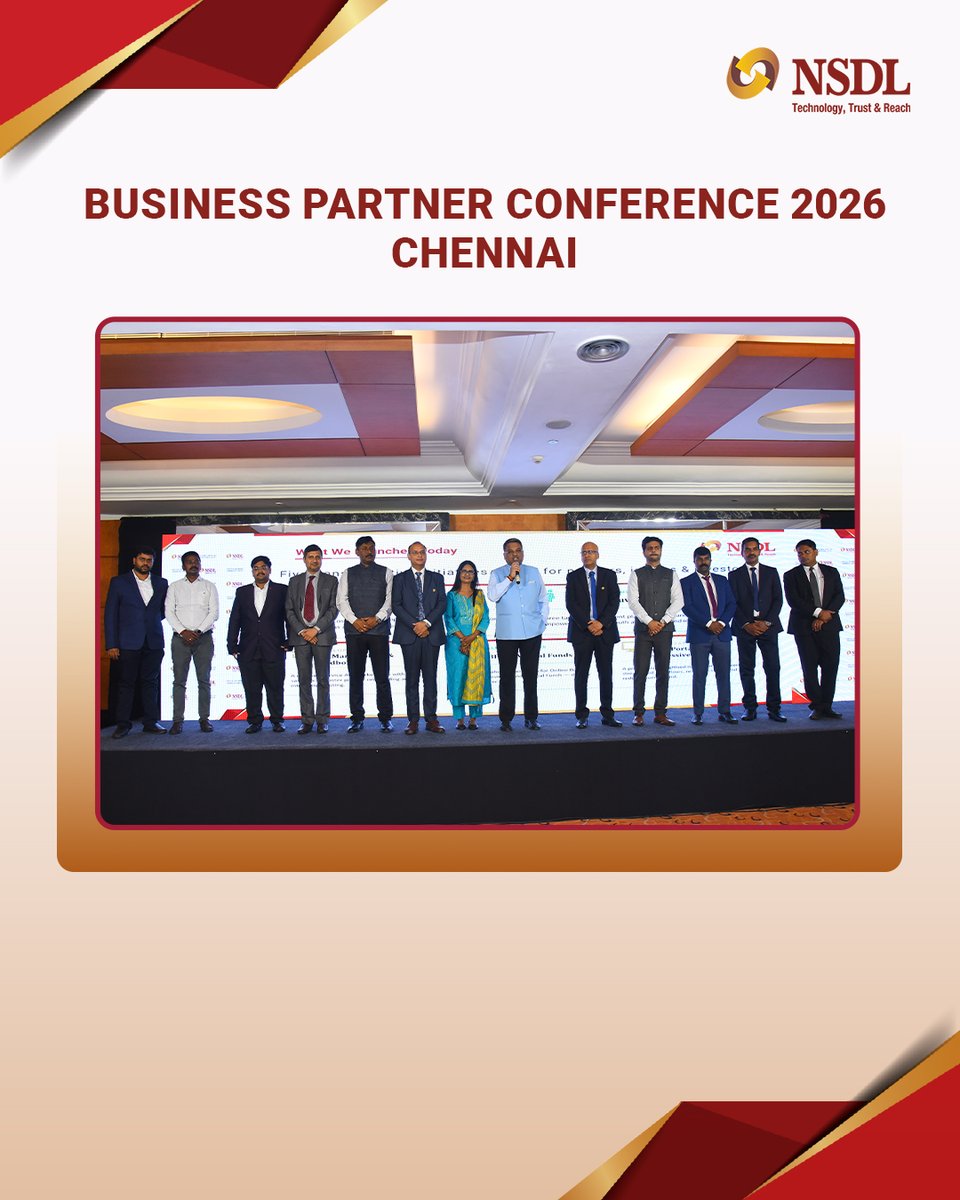 NSDL_Depository's tweet photo. Our sixth Business Partner Conference 2026 concluded successfully in Chennai. Led by Shri Sameer Patil, Chief Business Officer, NSDL, along with senior leadership, the event brought together key partners to exchange perspectives, strengthen collaborations, and accelerate shared growth ambitions.

#NSDL #Technology #Trust #Reach #BusinessPartnerConference2026