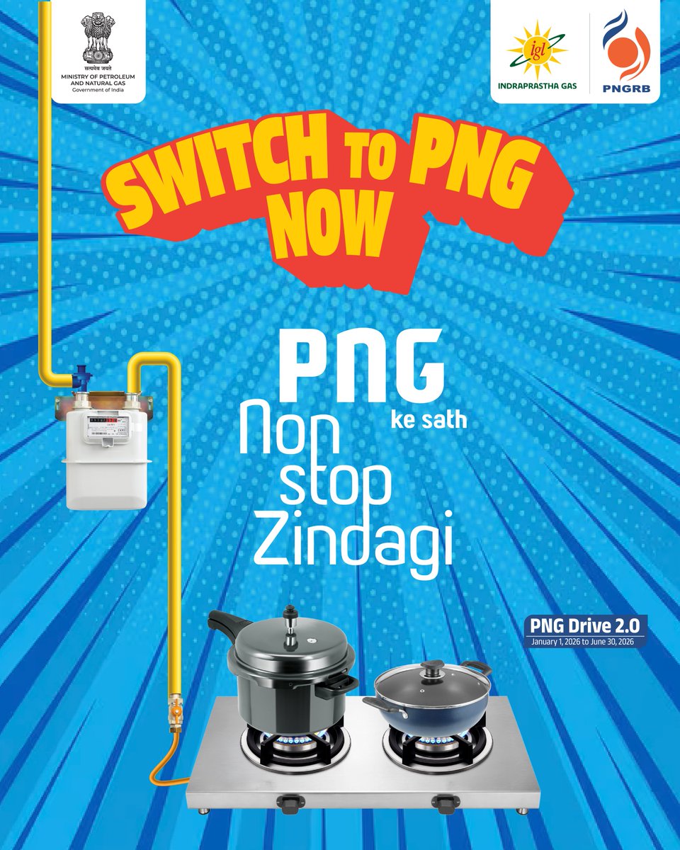 IGLConnect's tweet photo. Jab kitchen ka flow ho non-stop,โ
Tab har homemaker lagaye convenience ke chauke-chhakke.โ
Reliable PNG, directly on tap โ no waiting, no worries.โ
PNG Ke Sath Non-stop Zindagi.โ
Use Energy Responsibly.โ
#NonStopZindagi #CleanEnergyLife #CleanEnergyMovement #PNGDrive #SwitchToPNG
#SmartGasConnection #PipelineGasLife #PNGRB #DomesticPNG #SafePNG