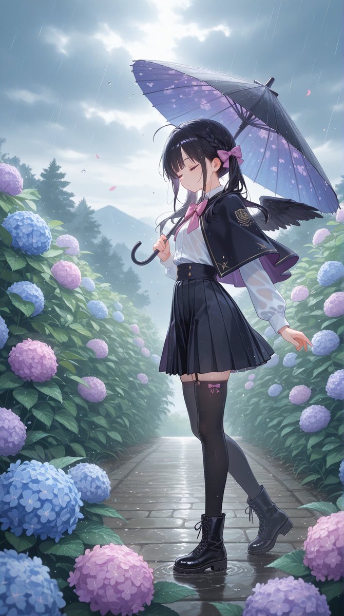 Maccha_tan's tweet photo. 「紫陽花の匂い…落ち着く…」
火曜日午後  梅雨の季節と小悪魔ちゃん🪶
#AIart️️️️️️️️️️️️️️️️️️️️️️️️️️️️️️️️️️️️️️️️️️️️️️️️️️️ #AIイラスト https://t.co/CiEr0jJBtV