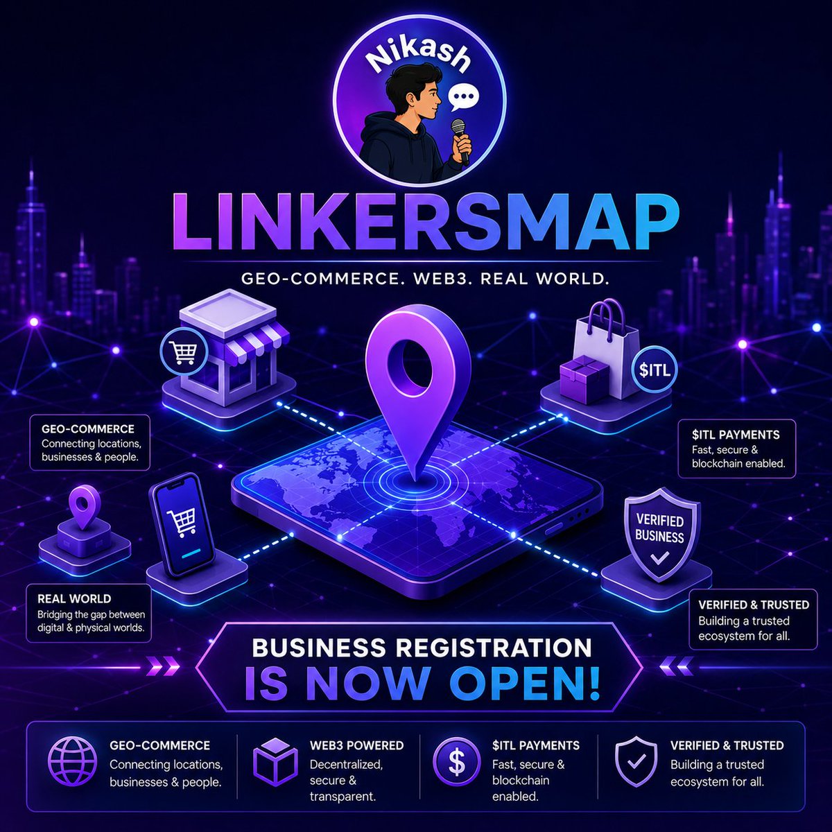 Nikashshaha's tweet photo. LINKERSMAP is Growing!
Business registration is now open. Join the future of Geo-Commerce and Web3, connect with verified businesses, and explore new opportunities in a decentralized ecosystem. 🌐✨
#LinkersMap #Web3 #GeoCommerce #Blockchain #InterLinkNetwork#ITLG#ITL#ITLX# https://t.co/YJzCQkKZNh