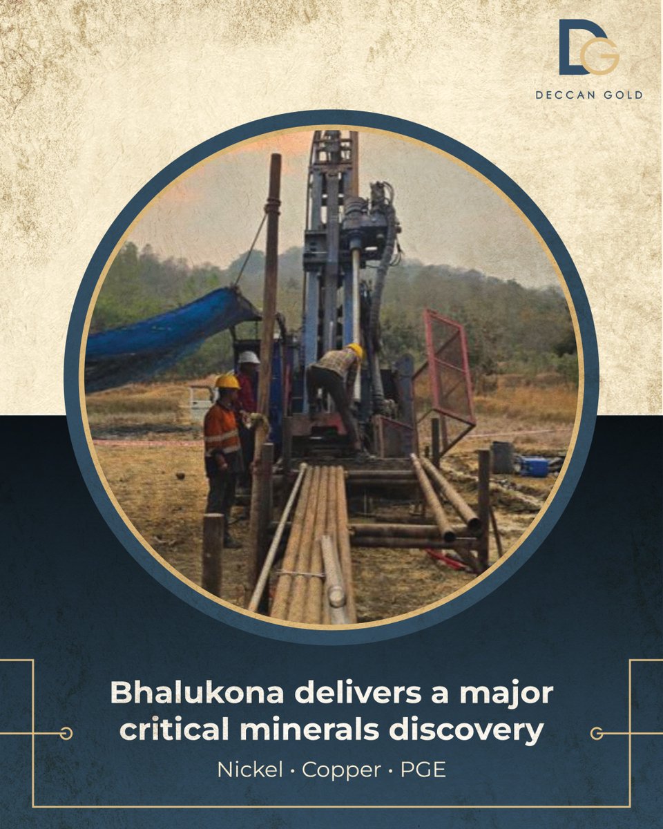 DeccanGoldMines's tweet photo. We are encouraged by the initial drilling results from our Bhalukona Ni-Cu-PGE project in Chhattisgarh, where extensive sulphide mineralisation has been confirmed across a ~700m target zone.

A significant step forward in our critical minerals journey.

#DeccanGoldMines https://t.co/0QGCleSiXx