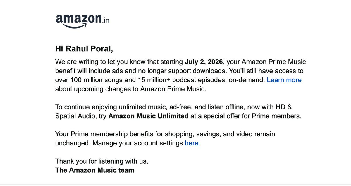 rahulporal's tweet photo. @amazonIN What the hell? You take ₹1499 for your "Prime" Subscription and give us ads in our video and NOW on Amazon Music, too? What kind of capitalism we live in? Customers are taken for a ride. @MIB_India Needs to really look at this scam. @jagograhakjago https://t.co/zKMpIPPPst