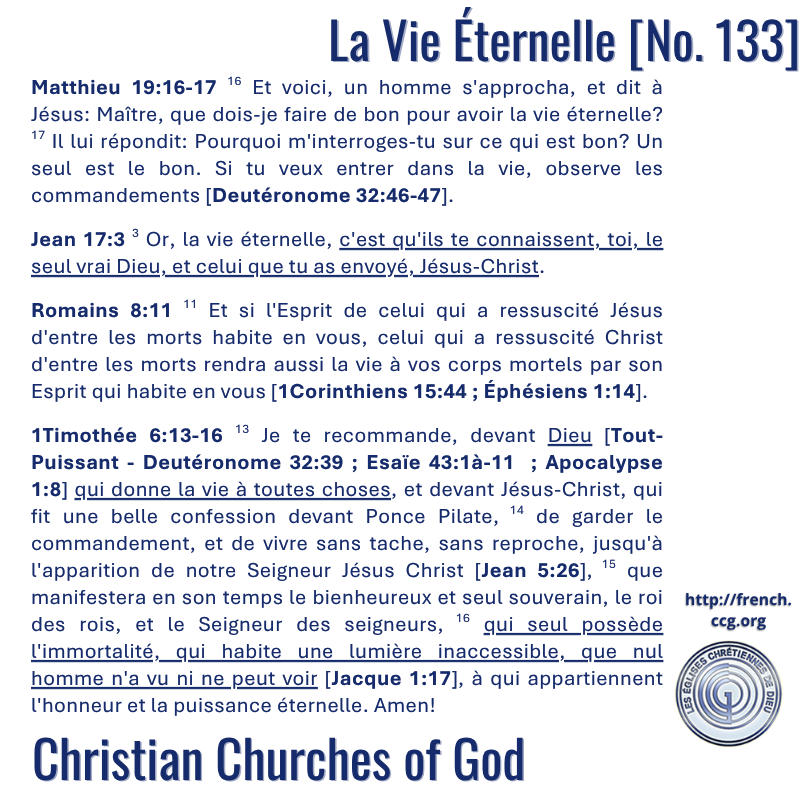 CCGFrancophone's tweet photo. Ce document examine le concept de la vie éternelle, analysant notamment l'affirmation de la co-éternité du Messie avec Dieu à partir des textes bibliques. Les concepts de Temps et d'Immortalité y sont étudiés, tout comme les postulats de la structure [..]
https://t.co/UDaCi6P7JF https://t.co/Ynkn42gGQI