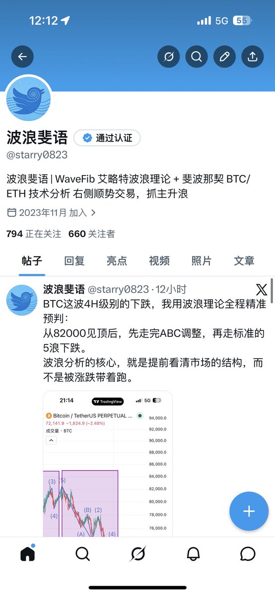 starry0823's tweet photo. @Young852560 本轮BTC4小时走势完全兑现前期波浪结构预判，82000见顶后先走ABC修正，随即开启标准5浪下跌。依托波浪+斐波那契提前定结构，不靠涨跌临场跟风，主页有完整复盘原图，互关后对波浪理论和斐波那契感兴趣的可以一起交流。 https://t.co/ck55xD7mlk
