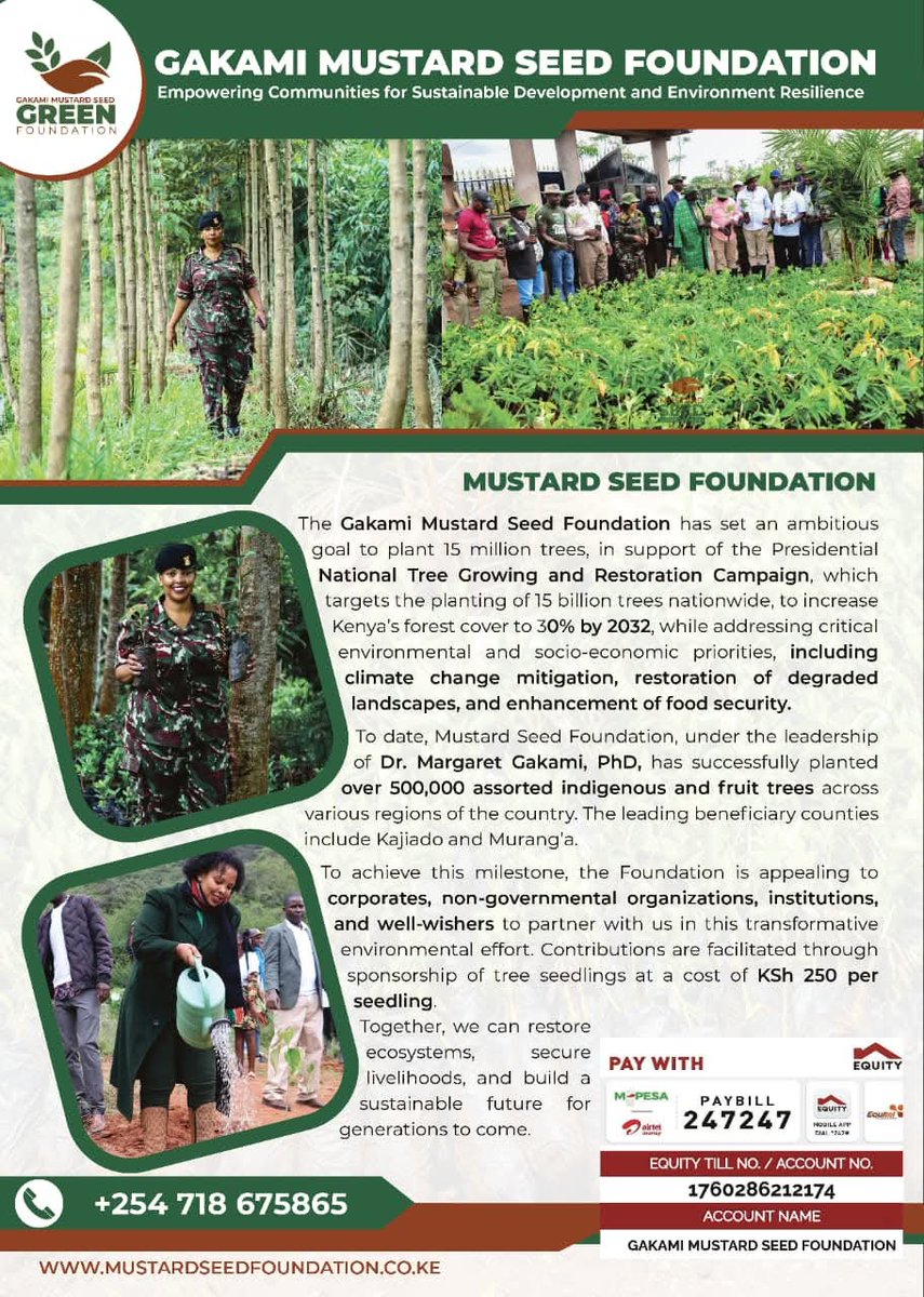 mustardseed2023's tweet photo. In Kajiado, a child planted a tree. In Murang'a, a grandmother nurtured a seedling. 
GMSF is working to plant 15 million trees, with 500,000+ indigenous and fruit trees already planted. Join us today.
Donate a tree today: https://t.co/gWh6InSOpE
#Plant15Million #ClimateAction https://t.co/mMYxugZIHp