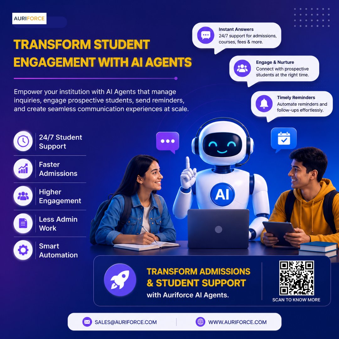 auriforce's tweet photo. 🎓 Transform Student Engagement with AI Agents

Instant admissions support, automated follow-ups, and 24/7 student assistance—all powered by Auriforce AI Agents.

👉 Book your demo: https://t.co/rakdFgZKWw

📩 sales@auriforce.com
🌐 https://t.co/go00NnWOsV

#Auriforce #AIAgents https://t.co/5DKdvaZrLA