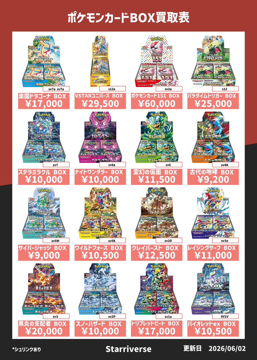 秋葉原店買取情報／ 【#ポケモンカードゲーム】 未開封BOX買取表更新