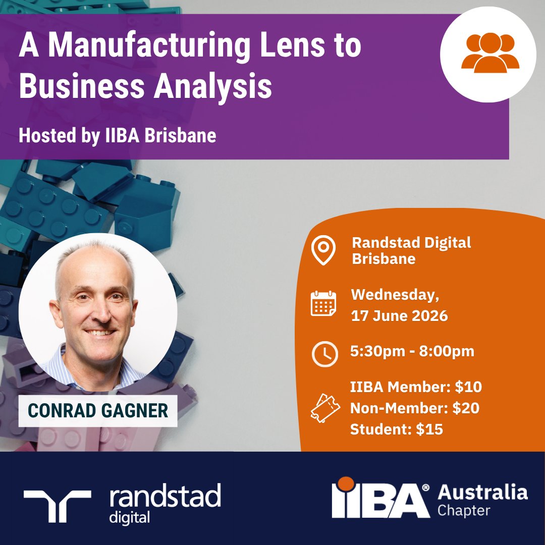 IIBAAus's tweet photo. We’re excited to confirm the rescheduled date for our upcoming Brisbane in-person event on 17th June featuring Conrad Gagner. Seats are limited — register now to secure your place: https://t.co/5L78nb0sh6

#IIBA #Brisbane #BusinessAnalysis https://t.co/6vtLFvZi4P