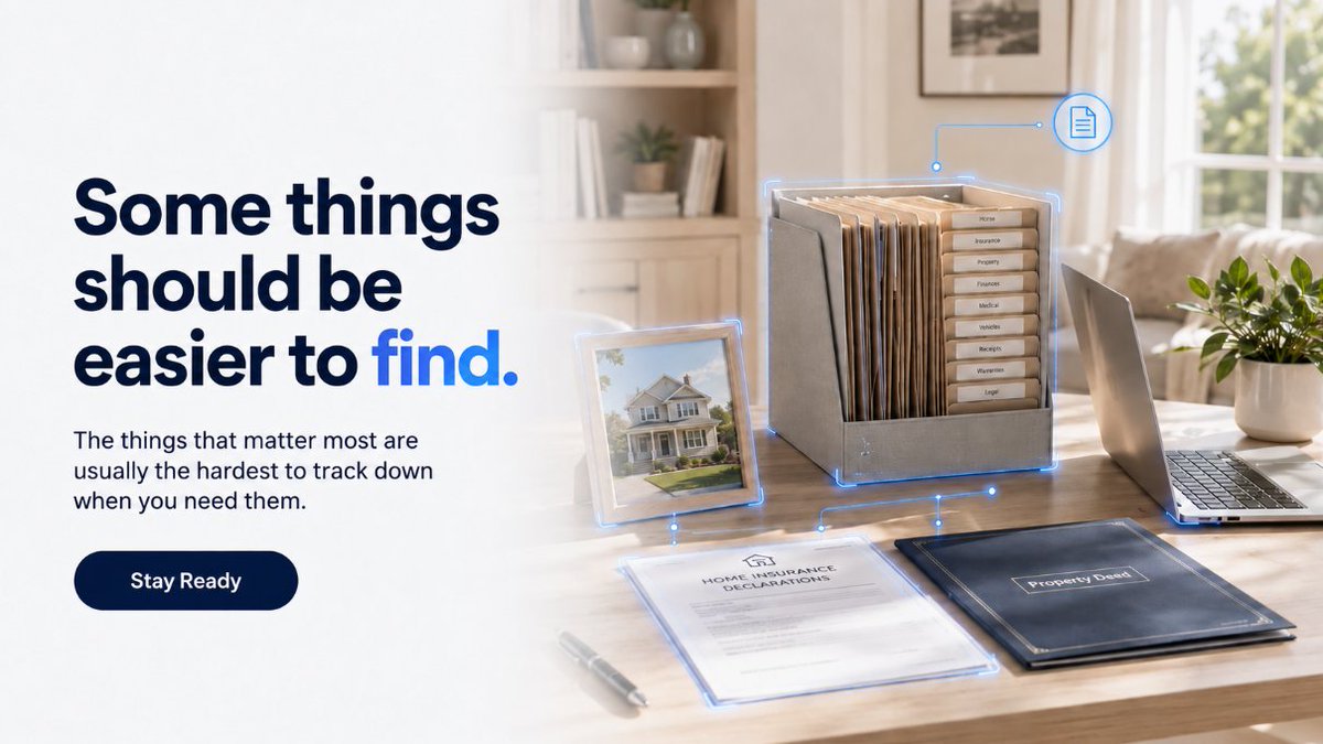 TAP_RealEstate's tweet photo. Be honest.

If you had to find every receipt, warranty, policy, document, photo, and record tied to your home today…

How long would it take?
Most people don’t have a storage problem.
They have a “where did I put that?” problem. https://t.co/57sC20V0ge