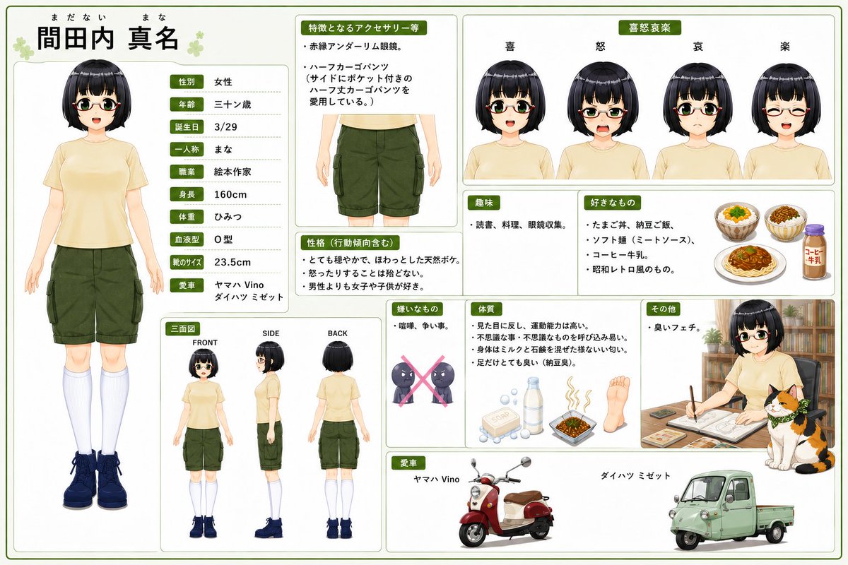 echoandwakaba's tweet photo. 今ちょっと気になり動かしてみたら、やっぱり。まなさんのボトムがスカート化してたんで、ハーフカーゴパンツの訂正版を追加。
まなだけ２パターン、豪華です。
２パターン用意しとけばこんなことも可能なんで、アリでしょ？

#絵本作家まな https://t.co/aBCUi9Z4qb