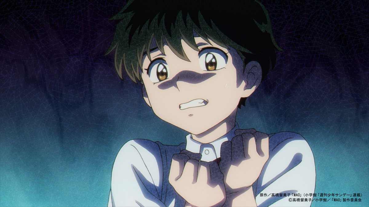 MAOanimation's tweet photo. ＿＿＿＿◣＿＿＿◢＿＿＿＿

 #アニメMAO 各話振り返り
   場面写真一挙公開WEEK
＿＿＿＿＿＿＿＿＿＿＿＿＿

第3話「呪われし者」
現在、各配信プラットフォームで配信中！
気になるシーンをぜひチェック👀✨

#アニメMAO は
毎週土曜23時45分～NHK総合にて放送中
※放送は変更となる場合がございます。