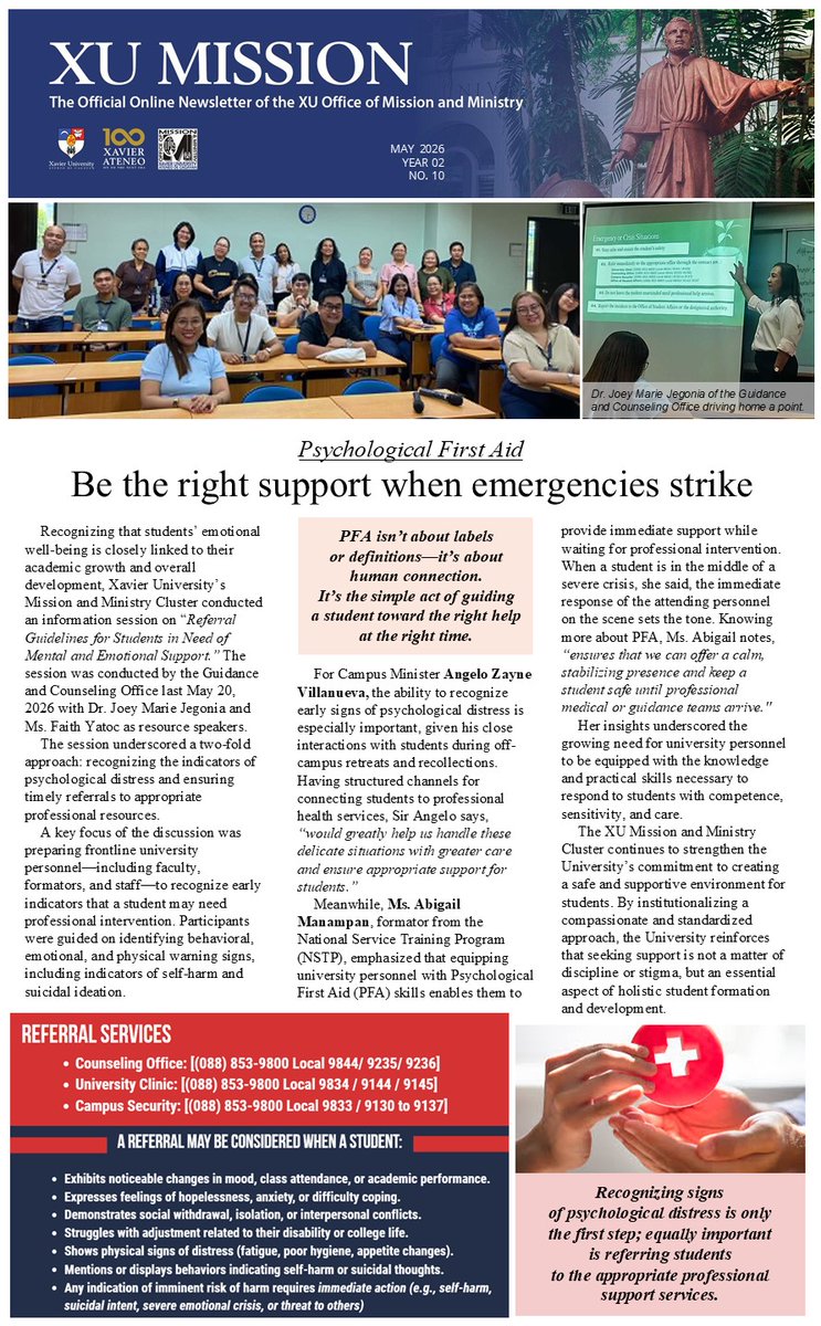 OMM_XavierU's tweet photo. Are you able to offer support during emergencies?  #Xavier_Ateneo equips formators for Psychological First Aid.  Pls read on: https://t.co/PsCOflqSZ3 https://t.co/8VnE7gn1ao