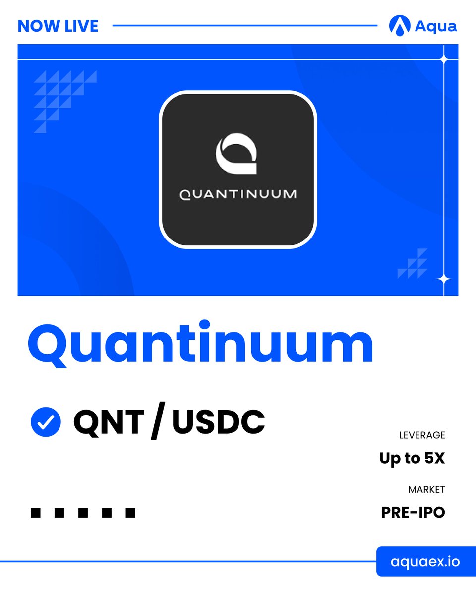 AquaXapp's tweet photo. QNT/USDC is live on Aqua. 

Pre-IPO, on-chain, up to 5x.

Quantum computing is the next frontier. 
🌊
https://t.co/CtSv1L9Hn2 https://t.co/VwIJi7PwAO