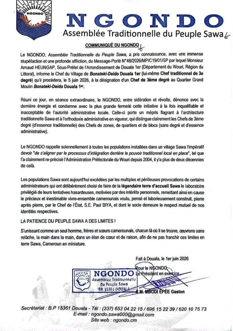 TheCameroonianZ's tweet photo. Affaire Bonateki-Deido #Douala :

Le #NGONDO, entre sidération et révolte, #dénonce avec la dernière énergie et #condamne avec la plus grande fermeté cette initiative à la fois inqualifiable et inacceptable. https://t.co/o8G5kwHhG9