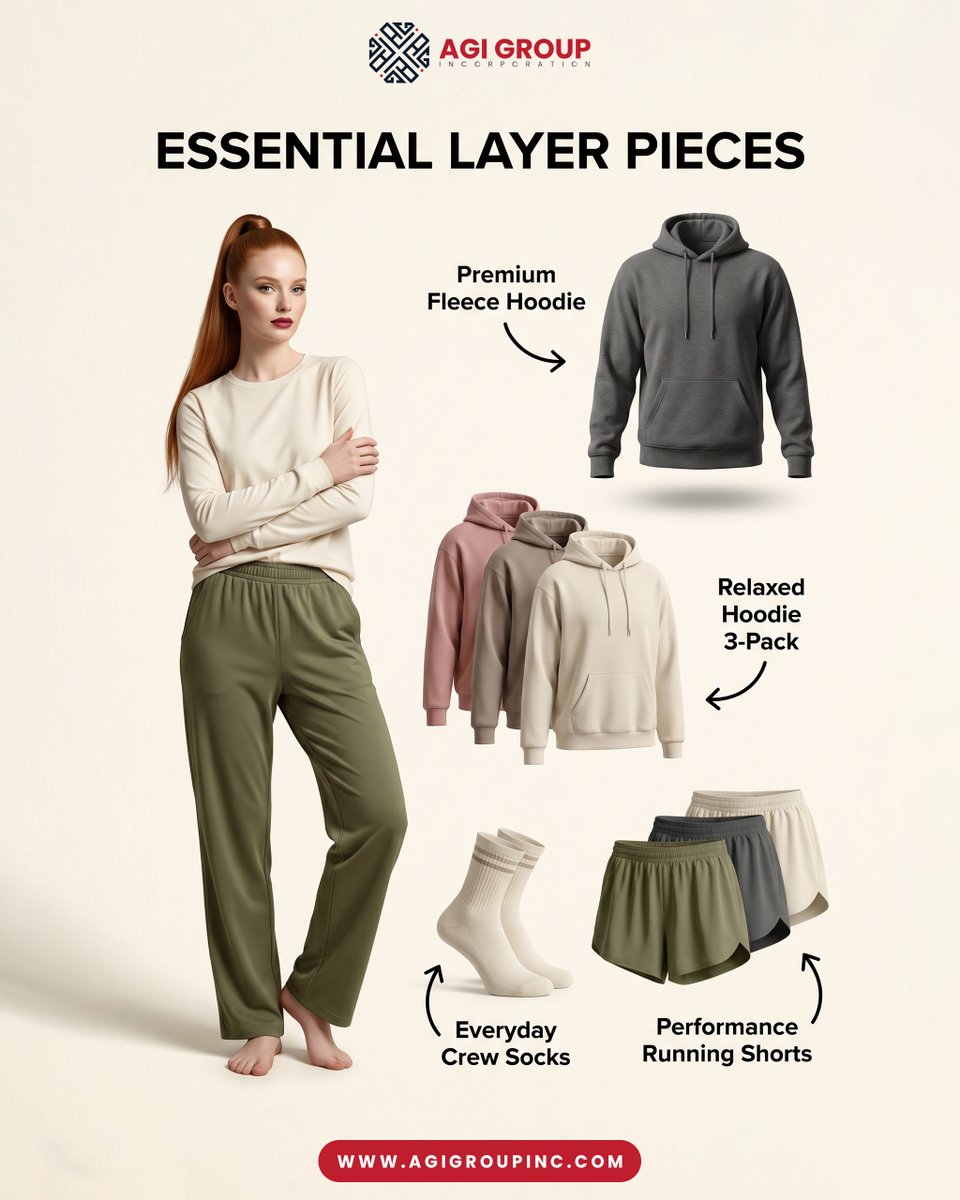agigroupinc's tweet photo. Great style starts with the right layers.✨

From premium fleece hoodies to performance shorts and everyday essentials, AGI Group Inc. creates apparel designed for comfort, versatility, and all-day wear.

#AGIGroupInc #EssentialLayers #ApparelManufacturing #PrivateLabel #Clothes https://t.co/EtptqqMJ95