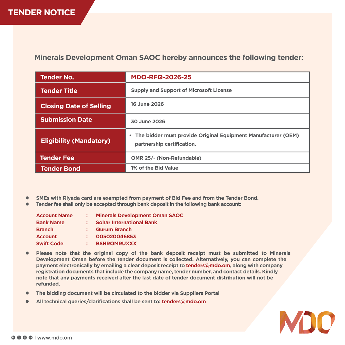mdo_om's tweet photo. إعلان طرح مناقصة

#تنمية_معادن_عمان

Tender Announcement

#MDO_Oman https://t.co/yaBNyJF2Le