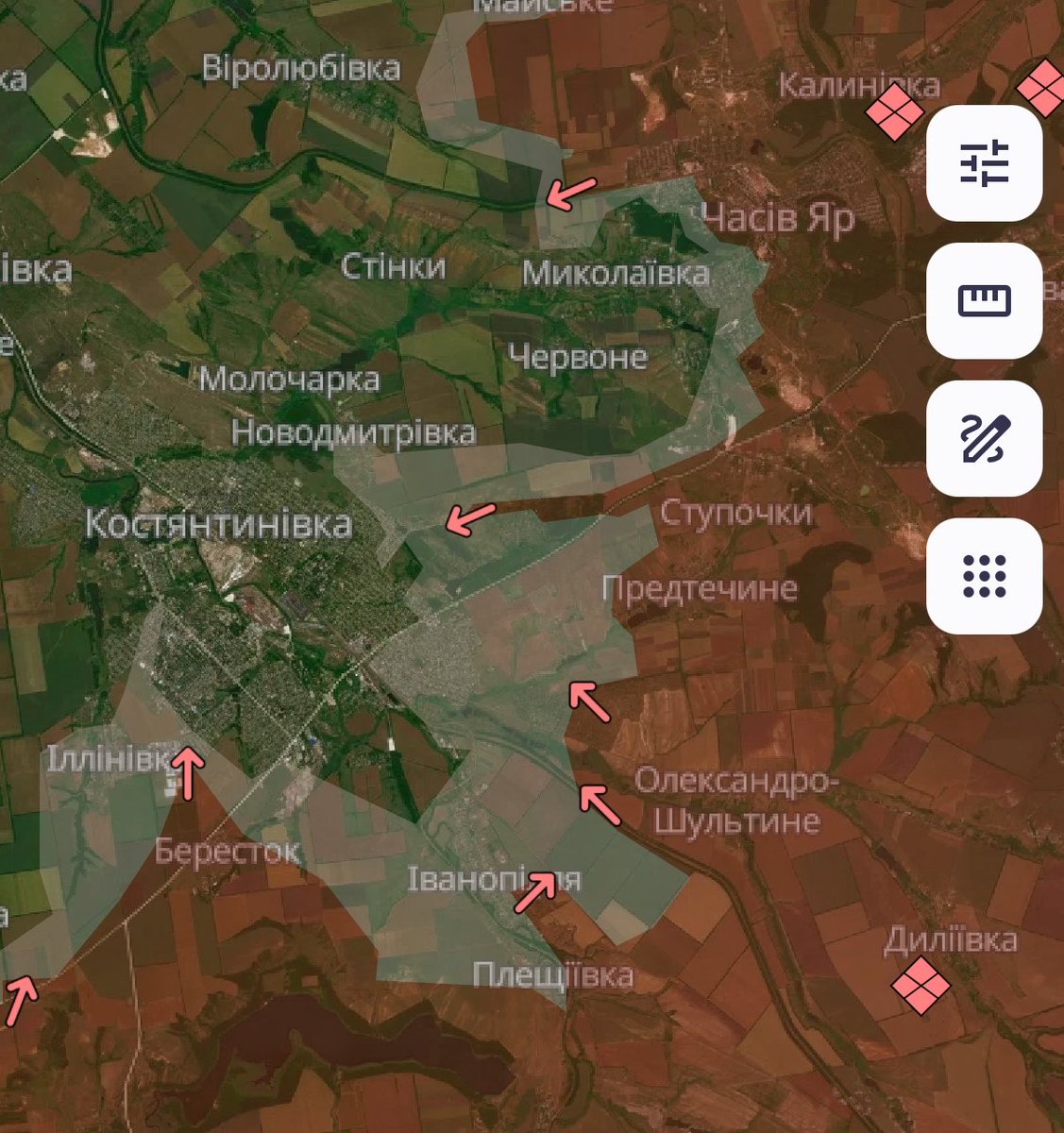 DmitriyGrinich1's tweet photo. Друзі, сподіваюсь ви всі живі та здорові після обстрілу. Краща помста - підтримка фронту. 

На карті - обстановка в Часовому Яру та навколо Костянтинівки, де тримає оборону 24 бригада. 

Прошу вас допомогти зі звʼязком для 24-ки, це критично важливо: https://t.co/zAnfhsVFPY

Буду вдячний за підтримку та поширення.