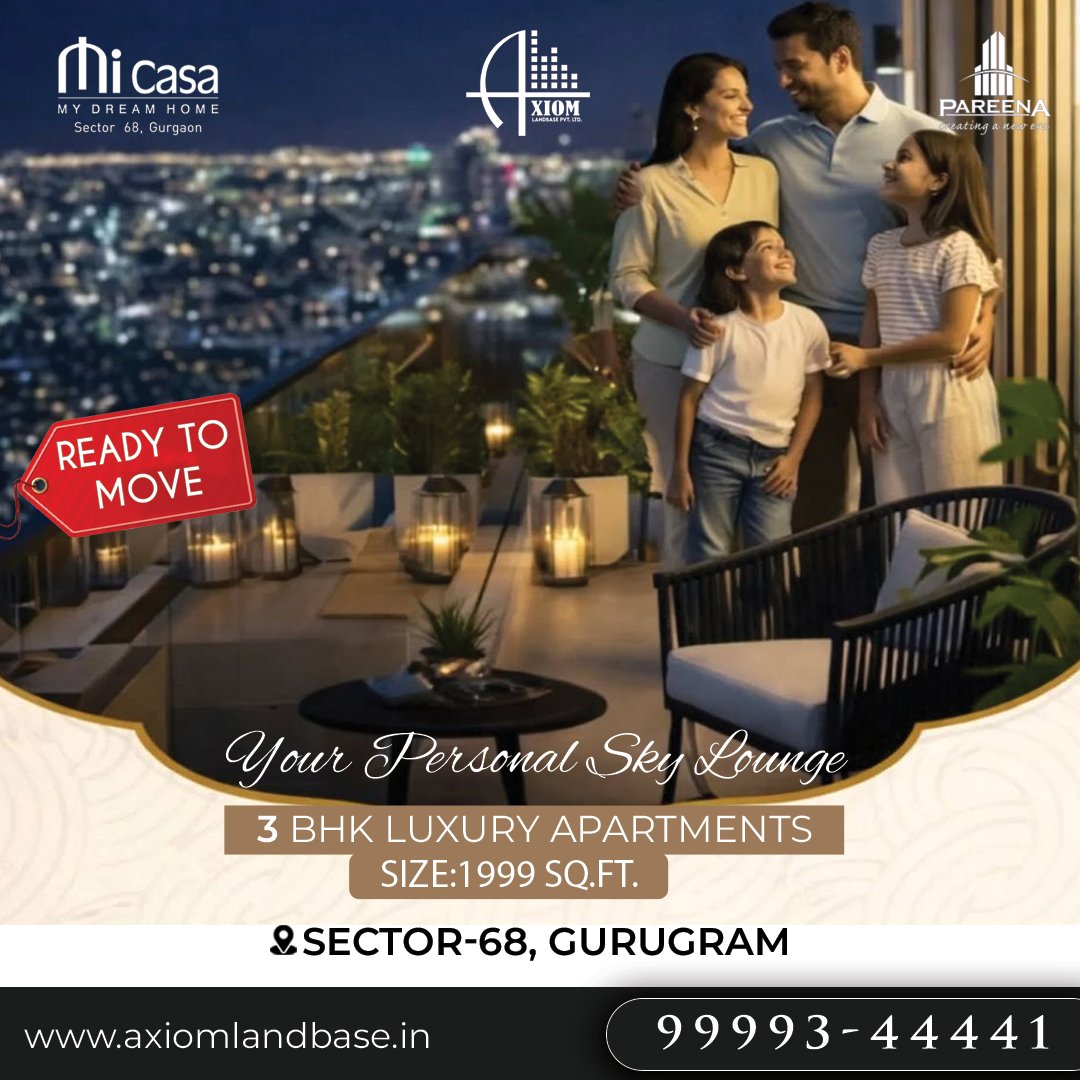 AxiomLandbasePL's tweet photo. 🏡 Ready to Move 3 BHK Luxury Apartments at #PareenaMiCasa, Sector 68 Gurugram!

✨ 1999 Sq.Ft.
🌇 Personal Sky Lounge
📍 Prime Location
👨‍👩‍👧‍👦 Ideal Family Living
📞 99993-44441
🌐 https://t.co/1FciLIaXuA
#Gurugram #LuxuryApartments #ReadyToMove #RealEstate #DreamHome https://t.co/uhoz5ASCtN