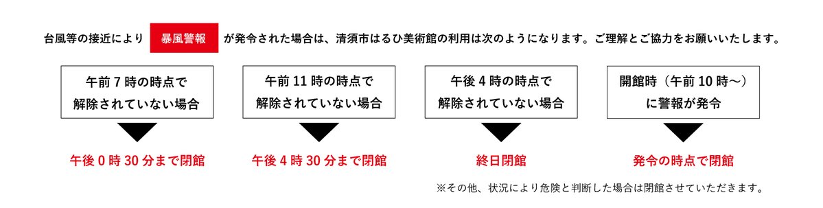 kh_museum's tweet photo. 台風6号の接近にともない、愛知県西部に暴風警報が発令された場合は閉館する可能性がございます。ご理解とご協力をお願いいたします。  

■暴風警報発令時のお知らせ https://t.co/Dq3pGtXgWF