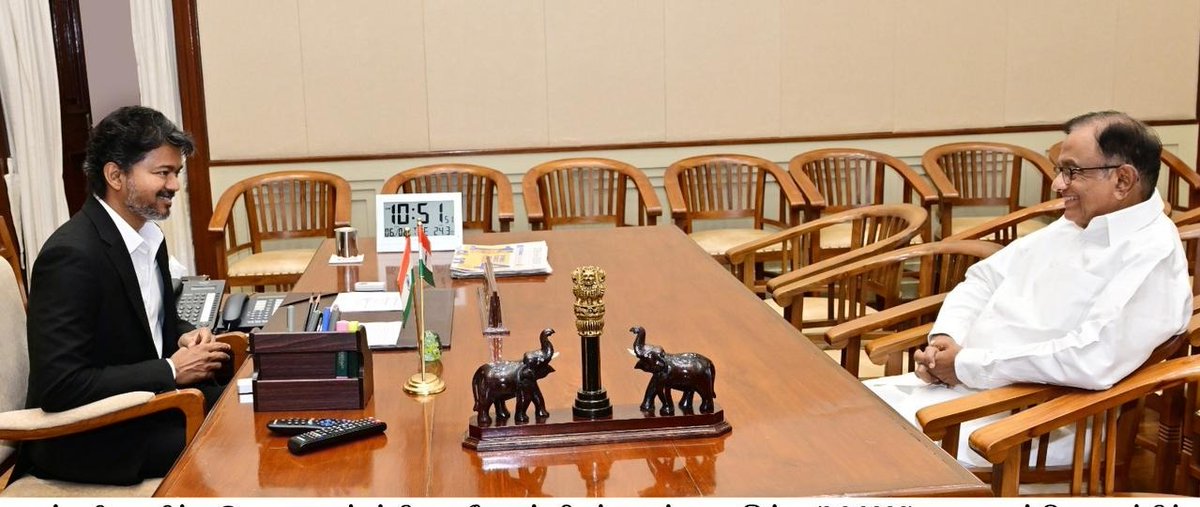 KartiPCoffice's tweet photo. மாண்புமிகு தமிழ்நாடு முதலமைச்சர் @CMOTamilnadu திரு.ச. ஜோசப் விஜய் @TVKVijayHQ அவர்களை இன்று (2.6.2026) தலைமைச் செயலகத்தில், மாநிலங்களவை உறுப்பினர் திரு. @PChidambaram_IN MP அவர்கள் சந்தித்துப் பேசினார். @INCIndia
@INCTamilNadu https://t.co/N8sEVai2qK