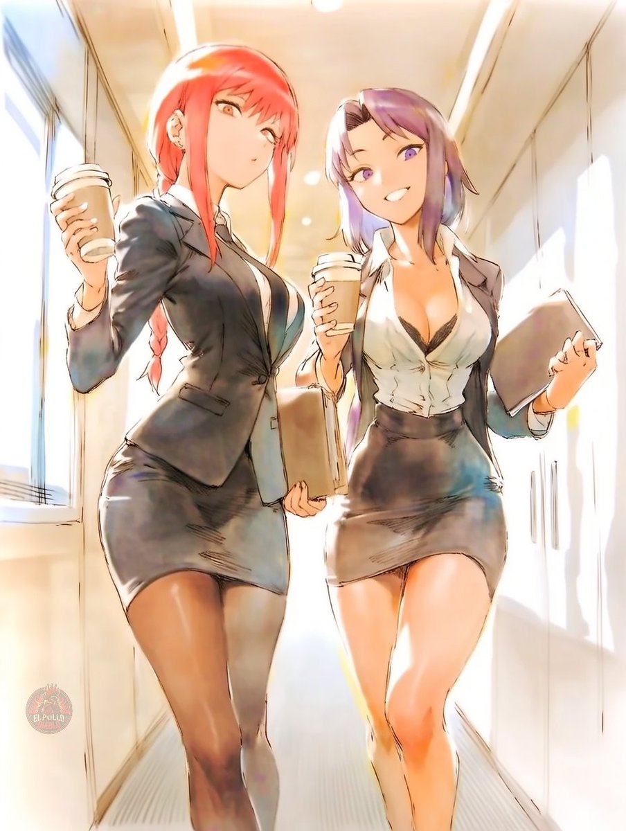 TheDemonChicken's tweet photo. gm... work feels lighter with people around ☕

Makima &amp; Misato Katsuragi https://t.co/en0kHhCcF0