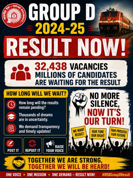 BaSaK0429's tweet photo. The exam was conducted on time, the answer key was released on time, so why is the result being delayed? The youth want answers, not excuses. The RRB Group D result can no longer be delayed.@RailMinIndia @PMOIndia @AshwiniVaishnaw @narendramodi #rrb_groupd_result_do
@RahulGandhi https://t.co/vDkVlHIRaN