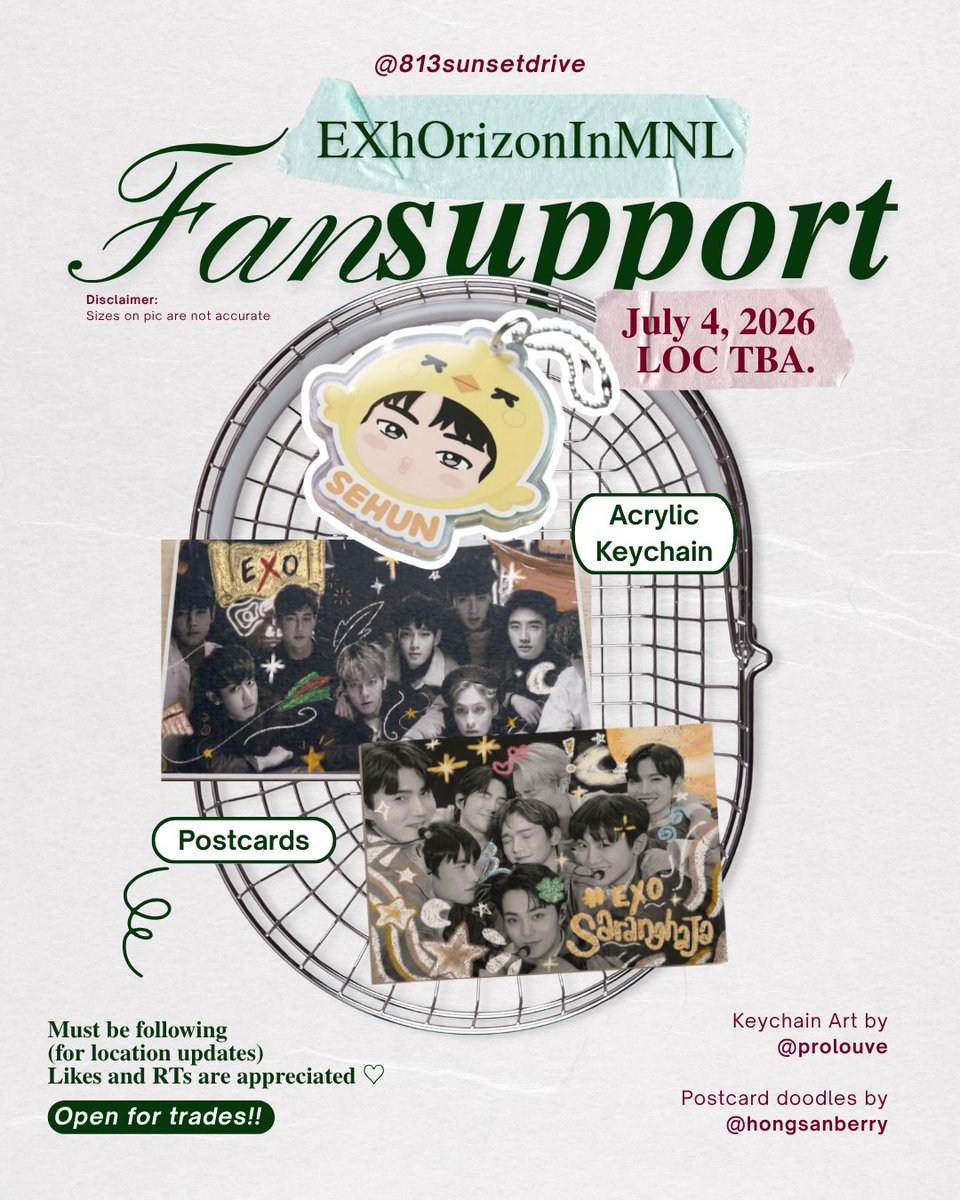813sunsetdrive's tweet photo. EXO and SEHUN fan support and freebies for #EXHORIZON_in_MANILA

🐥 mbf
🐥 less than hundred qtys ea
🐥 open for trades! (pls dm ♡)
📍 tba, but somewhere in MOA
🗓️ July 4 (and 5, maybe)

rts and likes are appreciated!

#EXhOrizonInManila #EXHORIZON_in_MANILA #EXOinMANILA #EXO https://t.co/onA7A5HmS1