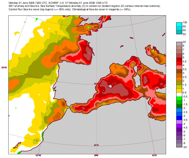 IGeociencias's tweet photo. El Mediterráneo alcanza los 5 a 6 °C de anomalía positiva según el ECMWF

Nunca antes a final de mayo el mar Balear había estado tan caliente.
https://t.co/7gizaWWTR1 https://t.co/4GiRE7Oqa0