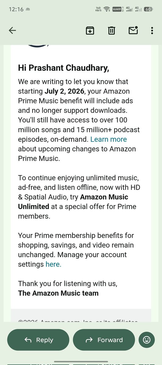 justforfun022's tweet photo. What is this @amazonmusic ? I paid Rs1499 and it was mentioned that will be able to stream Amazon music without ads and download songs. You are becoming greedy day by day.. https://t.co/JGixu62BlN