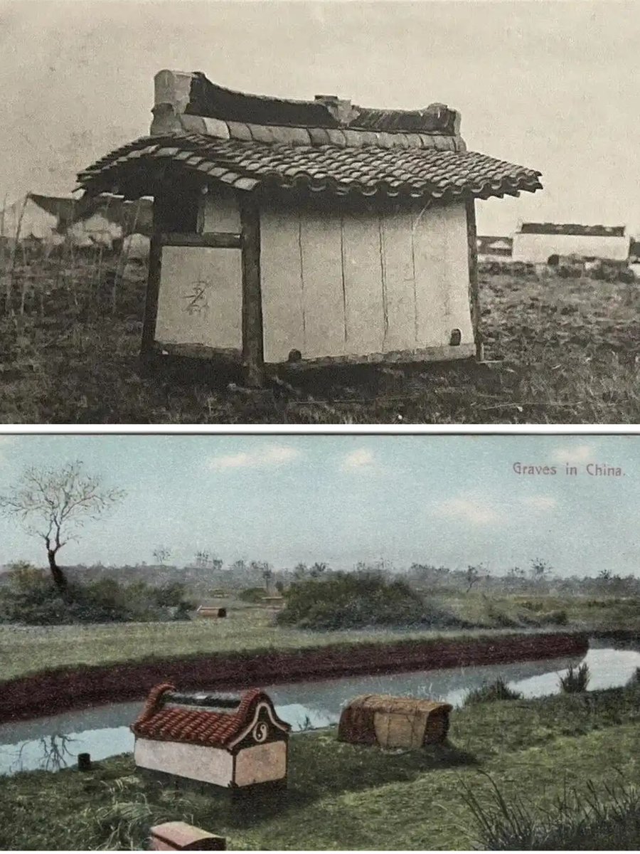 tongbingxue's tweet photo. Fucuo 浮厝(floating burial) huts in Shanghai’ rice field, c. 1920—a temporary sanctuary for the dead. 

These structures sheltered coffins either waiting for their final journey back to an ancestral hometown, or waiting for a surviving spouse so they could face eternity together. https://t.co/hIow4eslW1