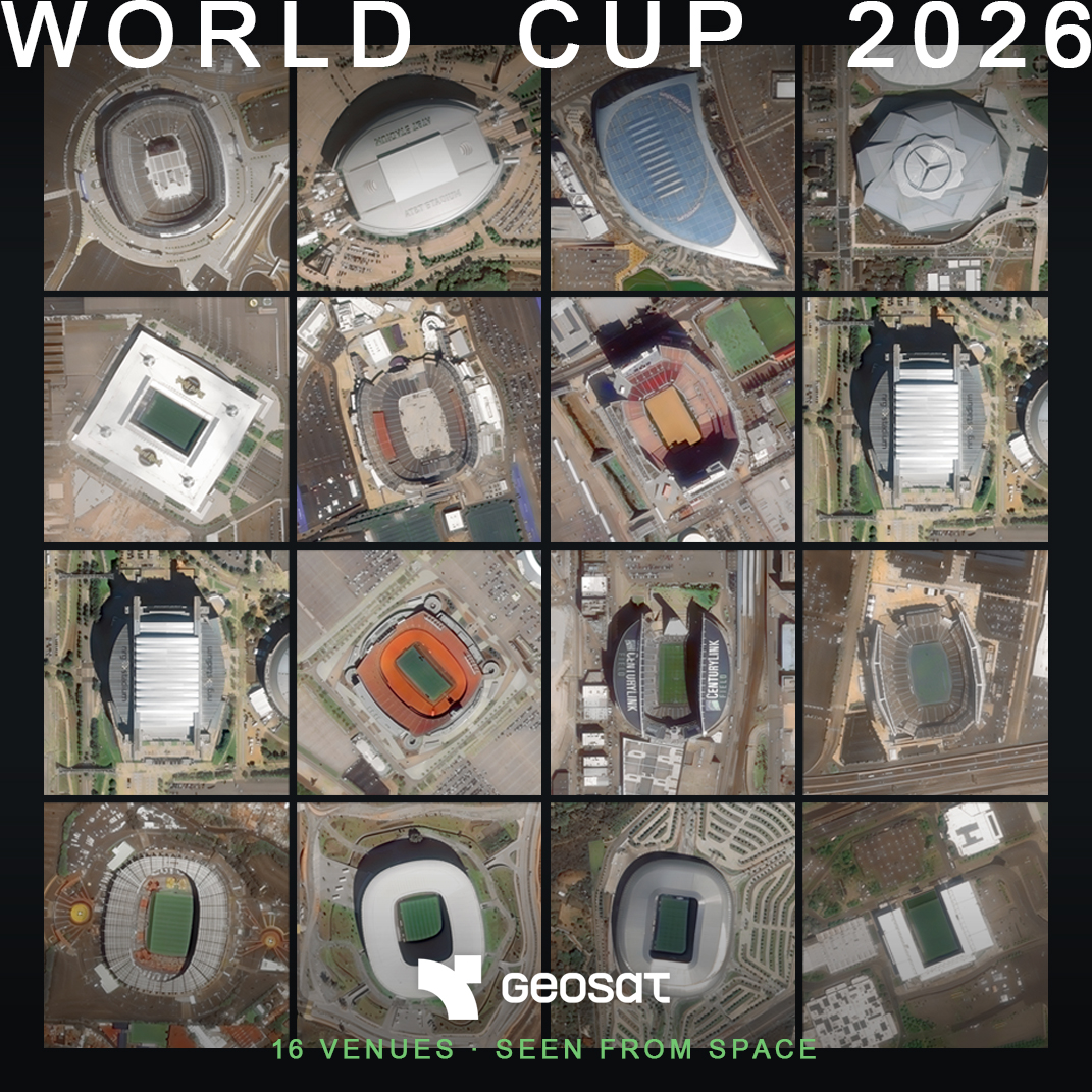 geosat_space's tweet photo. The 16 World Cup stadiums seen from space at Very High Resolution. 🛰️

🏆 48 Teams.
⚽ 104 Matches.
🌎 3 Countries.

Every stadium, captured by satellite.
https://t.co/lSHR7TXfEJ

@FIFAcom https://t.co/AQclA8w2wa