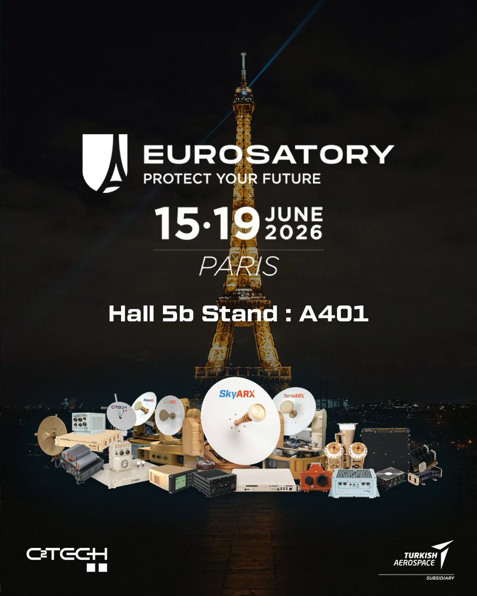 CTechBilisim's tweet photo. With our uninterrupted, resilient and reliable communication technologies designed for even the most challenging conditions, we are taking our place at Eurosatory 2026, one of the world's most prestigious events for defence and security, taking place in Paris between 15–19 June 2026.

As CTech, we will showcase our satellite and line-of-sight (LOS) communication technologies developed for mission-critical operations, with solutions tailored for air, land and sea platforms.

We look forward to welcoming you to our booth to explore our pioneering communication technologies.

En zorlu koşullar için tasarlanmış kesintisiz, dayanıklı ve güvenilir haberleşme teknolojilerimizle, 15-19 Haziran 2026 tarihleri arasında Paris'te gerçekleştirilecek, dünyanın en prestijli savunma ve güvenlik etkinliklerinden biri olan Eurosatory 2026'da yerimizi alıyoruz.

CTech olarak, görev kritik operasyonlar için geliştirdiğimiz uydu ve görüş hattı (LOS) haberleşme teknolojilerimizi; hava, kara ve deniz platformlarına yönelik çözümlerimizle sergileyeceğiz.

Öncü haberleşme teknolojilerimizi yakından incelemek üzere standımızda sizleri ağırlamaktan memnuniyet duyacağız.