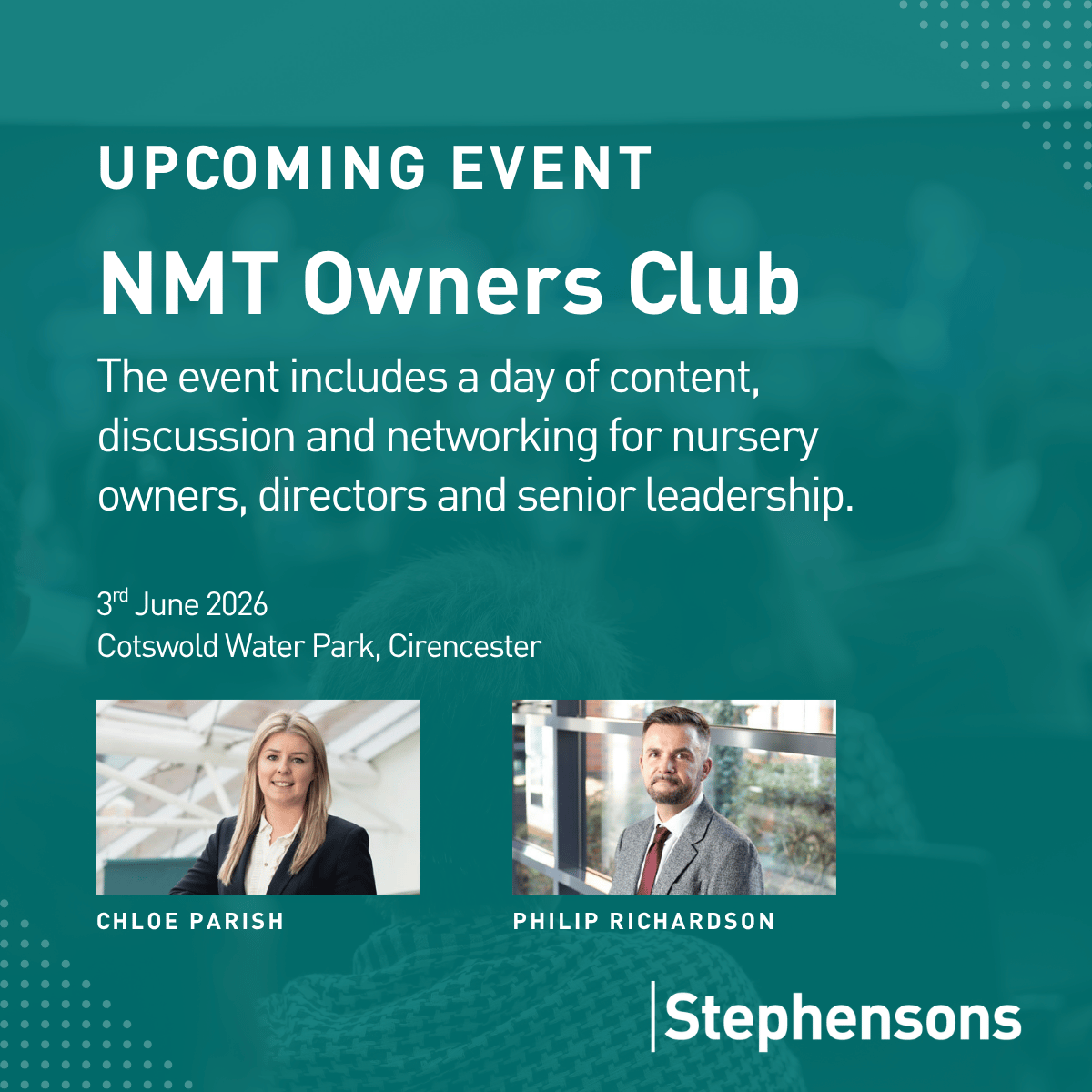 SolicitorsLLP's tweet photo. We’re looking forward to attending the latest NMT Owners Club event tomorrow at Cotswold Water Park, Cirencester. Regulatory Law Partner Chloe Parish and Head of Employment Law Philip Richardson will be joining sector leaders for a day of insight, discussion and collaboration focused on the future of the nursery industry.

Find out more about upcoming NMT Owners Club events: https://t.co/ygPgyGPUxL