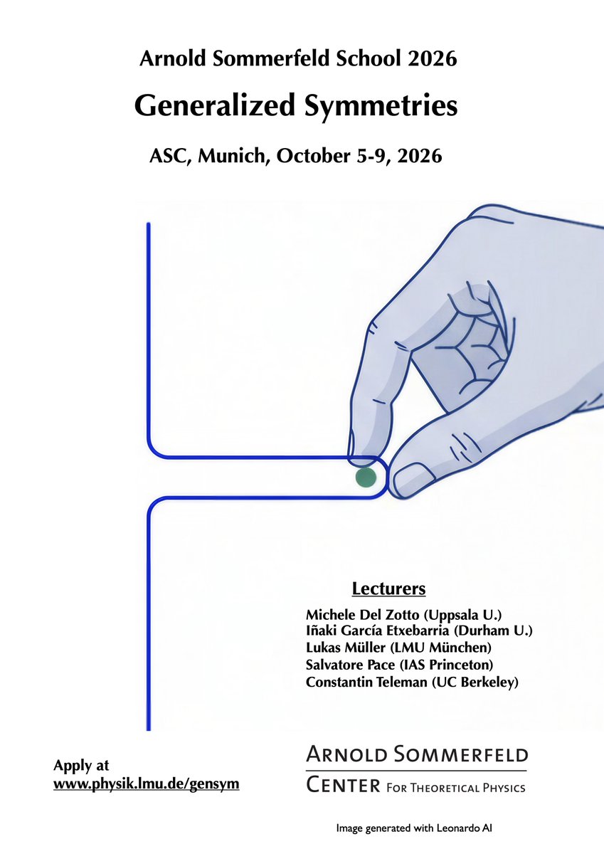 Michael_Haack_'s tweet photo. Want to learn more about generalized symmetries? Come to our school in Munich in the week October 5-9, 2026. More details can be found here: https://t.co/tdS2yk7UCp https://t.co/rhI1BtFtAa