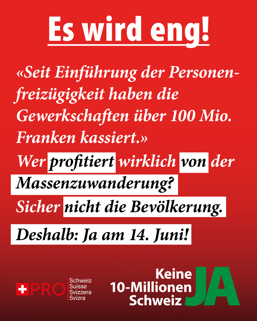 Pro_Suisse's tweet photo. Am 14. Juni «JA» zur Nachhaltigkeitsinitiative «Keine 10-Millionen-Schweiz!».🇨🇭 Jede, wirklich jede einzelne, Stimme zählt.✅

Deshalb: Jetzt den Stimmzettel ausfüllen und zusätzlich 3 Personen aus dem Umfeld daran erinnern, ihn ebenfalls auszufüllen und einzuschicken.📝📬

#Nachhaltigkeitsinitiative #Keine10MillionenSchweiz #14Juni #Abstimmung #ProSchweiz