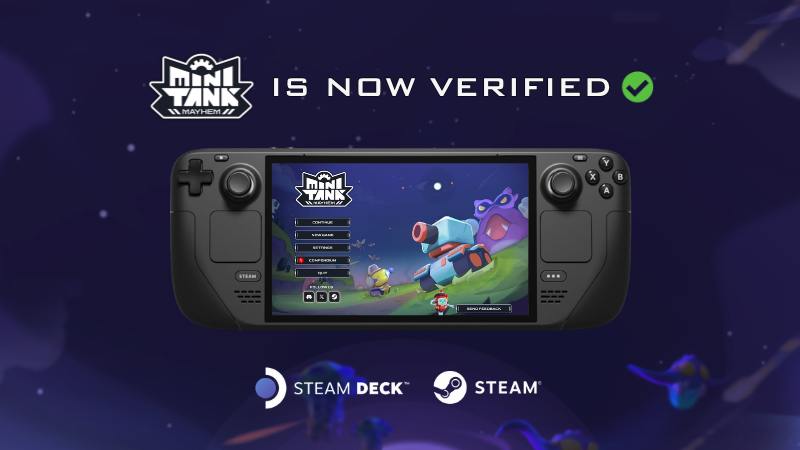 MiniTankMayhem's tweet photo. Big news commanders: Mini Tank Mayhem is now Steam Deck verified! 

Your runs are officially portable now. Take the mayhem wherever you go 🔥🔥🔥

Link: https://t.co/wsubVUb7z4 https://t.co/EENpAUIBqr
