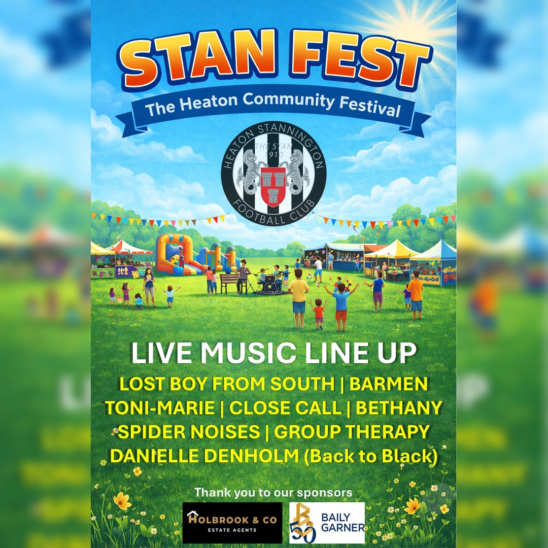 Heatonstan's tweet photo. STANFEST: LIVE MUSIC LINEUP!

We are excited to share the live music lineup at StanFest! We will welcome to the main stage:

Lost Boy from the South ● Barmen ● Toni-Marie ● Close Call ● Spider Noises ● Group Therapy ● Danielle Denholm (Back to Black) ● Bethany

#StanFest https://t.co/px7eqWfjjs